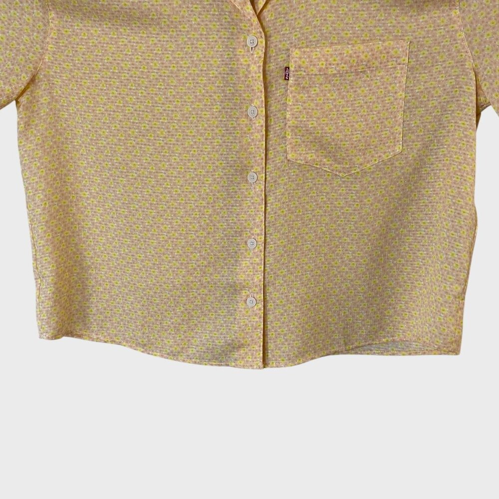 Levis Floral Resort Shirt Yellow Women's Size Large Short-Sleeve Button-Up New - Picture 6 of 15